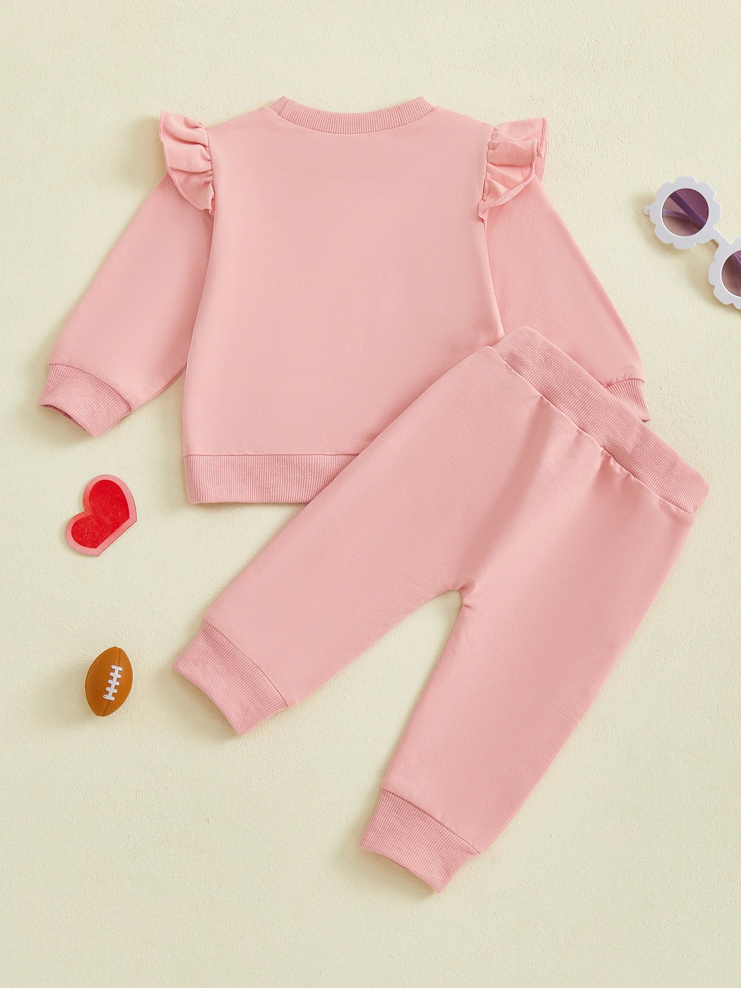 Baby Toddler Girls 2Pcs Fall Outfit Huddle & Cuddles Long Sleeve Bow Football Print Top + Pants Jogger Set Clothes