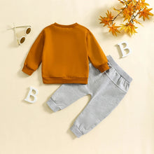 Load image into Gallery viewer, Baby Toddler Boys Girls 2Pcs Pumpkin Pie / I&#39;m Just Here For The Pie Set Letter Pie Print Long Sleeve Round Neck Top Drawstring Pockets Long Pants Outfit
