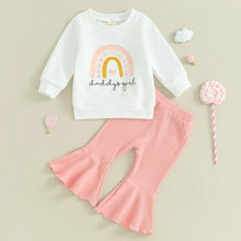 Load image into Gallery viewer, Baby Toddler Girls 2Pcs Fall Outfits Long Sleeve Letter Rainbow Daddy&#39;s Girl Print Top Flared Pants Set
