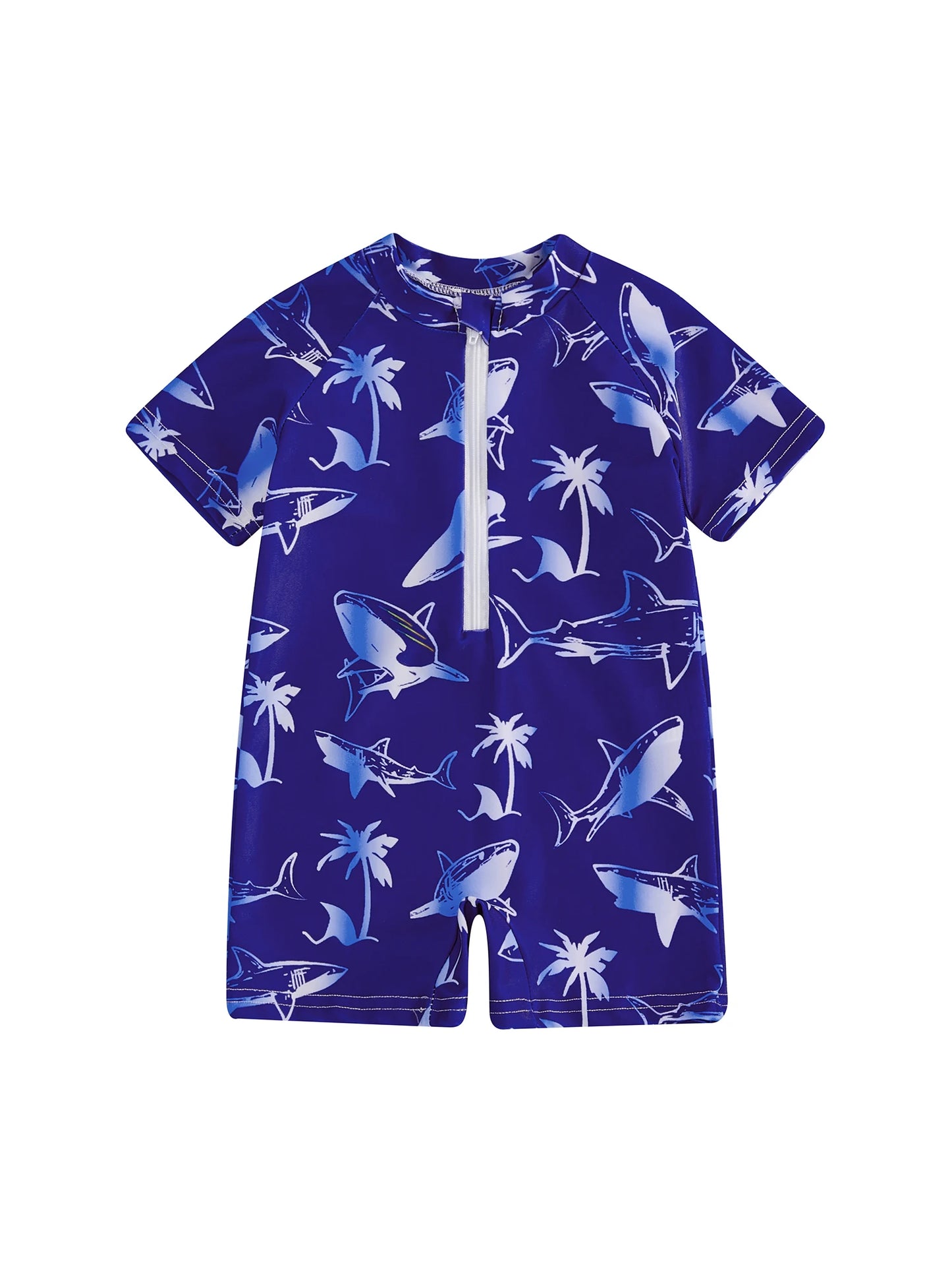 Baby Toddler Boys Rash Guard Swimsuits Cute Shark Animal Printed Short Sleeve Swimwear Romper