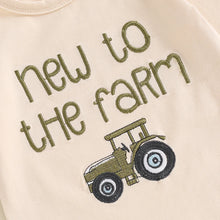 Load image into Gallery viewer, Baby Boys 3Pcs New To The Farm Long Sleeve O-Neck Embroidery Romper with Tractor Print Pants Hat Outfit Set
