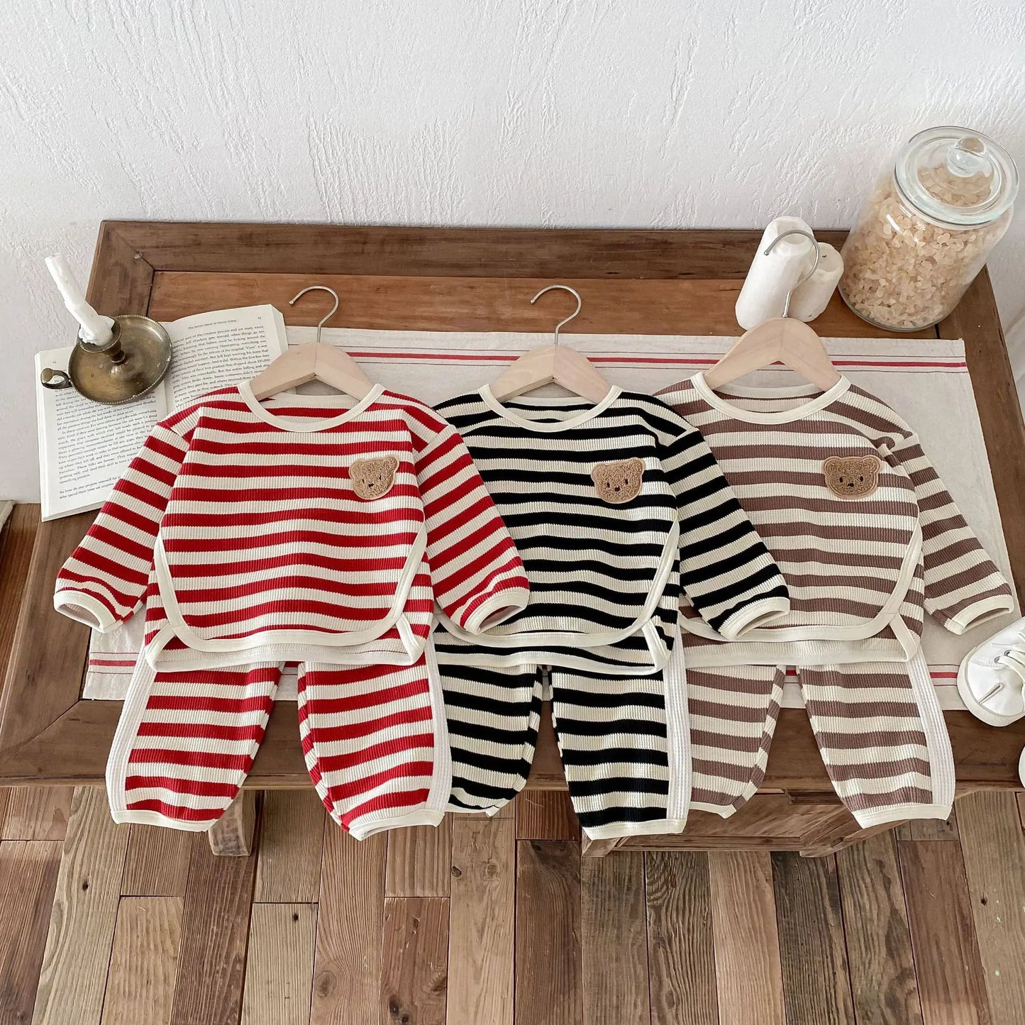 1-4T Newborn Kid Toddler Baby Boy Girl 2pcs Clothes Set Striped Cotton Sweatshirt Swet Long Sleeve Top Pant Suit Autumn Outfit