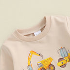 Baby Toddler Kids Boys 2Pcs Birthday Boy Outfit Excavator Tractor Print Long Sleeve Top Pants with Pockets Set