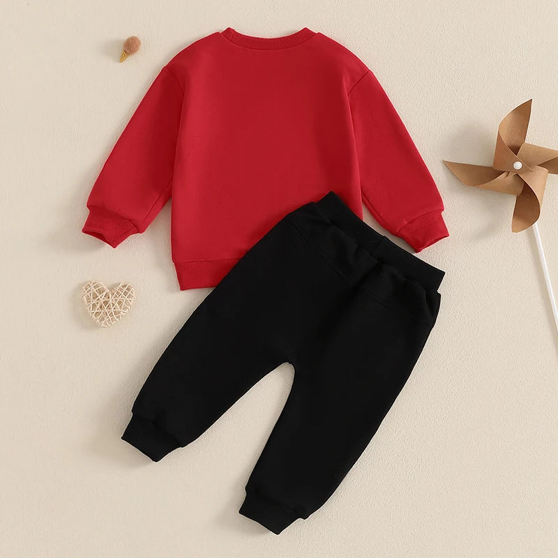 Baby Toddler Boys 2Pcs Mr. Steal Your Heart Outfit Long Sleeve Letters Print Crewneck Top with Pants Valentine’s Day Jogger Set