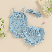 Load image into Gallery viewer, 2024-03-18 Lioraitiin 0-18M Newborn Baby Girls 3Pcs Summer Outfit Sleeveless Button Front Romper + Shorts + Headband Set Clothes
