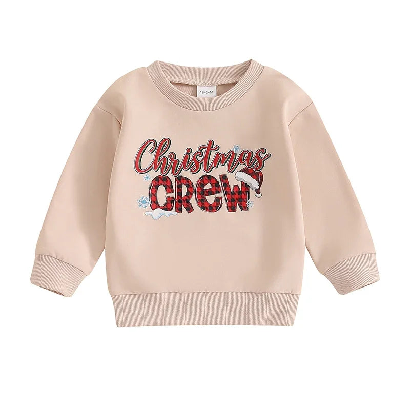 Baby Toddler Kids Boys Girls Christmas Crew Letter Print Long Sleeve Round Neck Pullover Top