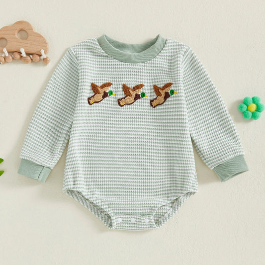 Baby Boy Romper Long Sleeve Round Neck Duck Embroidery Bodysuit Fall Playsuit