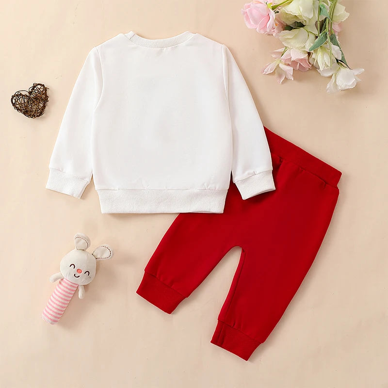 Baby Toddler Girl 2Pcs Valentine's Day Outfit Letter Daddy's Valentine Print Top Heart Knee Long Pant Clothes Set