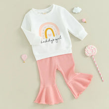 Load image into Gallery viewer, Baby Toddler Girls 2Pcs Fall Outfits Long Sleeve Letter Rainbow Daddy&#39;s Girl Print Top Flared Pants Set
