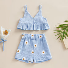 Load image into Gallery viewer, Toddler Girls Summer 2PCS Outfit Sets Solid Color Ruffle Top Floral Daisy Shorts
