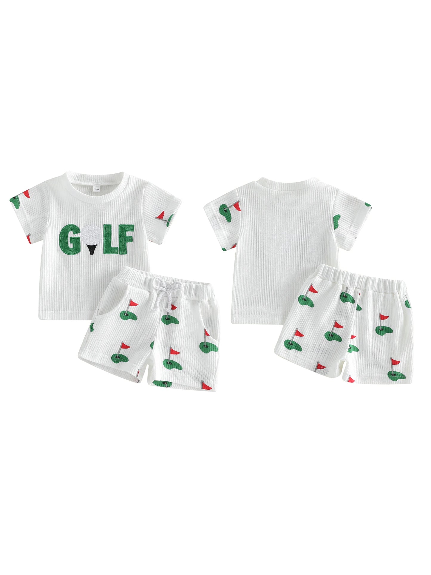 Baby Toddler Boys 2Pcs Golf Set Short Sleeve Letters Print T-shirt with Golf Court Print Shorts Summer Outfit