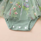 Baby Toddler Girls 2Pcs Outfit Floral Mesh Ruffles Long Sleeve Romper Dress Skirt Tutu and Headband Set