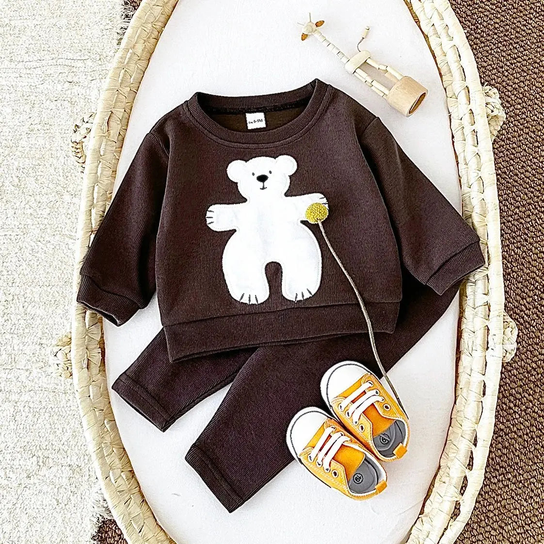 Baby Toddler Boys Girls 2Pcs Cotton Jogger Set Animal Goose Bear Pullover Crewneck Top + Pants Outfit