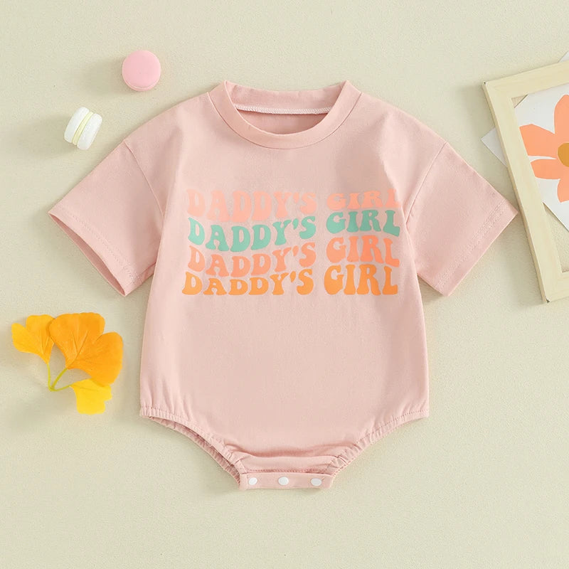 Baby Girls Daddy's Girl Romper Short Sleeve Crew Neck Letters Print Jumpsuit