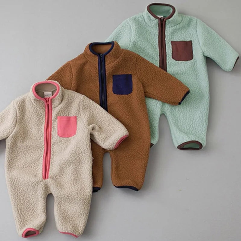 Fleece Patchwork Jumpsuit Outwear Romper