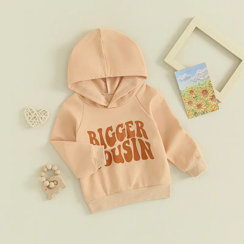 Baby Toddler Kids Boys Girls Hoodie Long Sleeve Hooded Letters Print Little Bigger Cousin Pullover Top