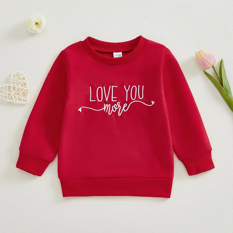 Baby Toddler Girls Boys Love You More / Candy Hearts Valentine's Day Letter Heart Long Sleeve Round Neck Valentines Tops