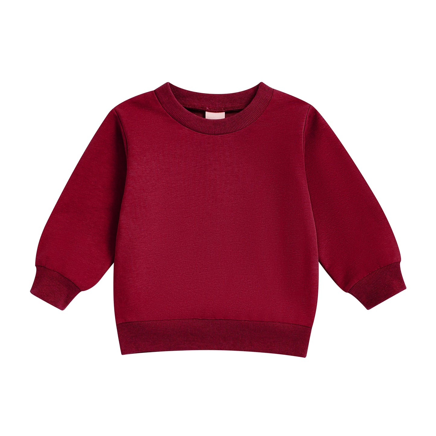 Baby Toddler Kids Boy Girl Solid Color Long Sleeve Round Neck Pullover Loose Top