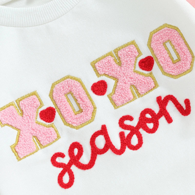 Baby Toddler Boy Girl Valentine’s Day Romper XOXO Season Jumpsuit Long Sleeve Print Patchwork