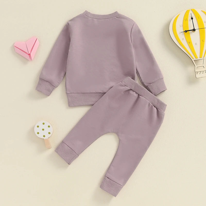 Baby Toddler Girls 2Pcs Mama's Sweet Girl Fall Outfit Classic Letter Print Long Sleeve Pullover Top + Long Pants Set