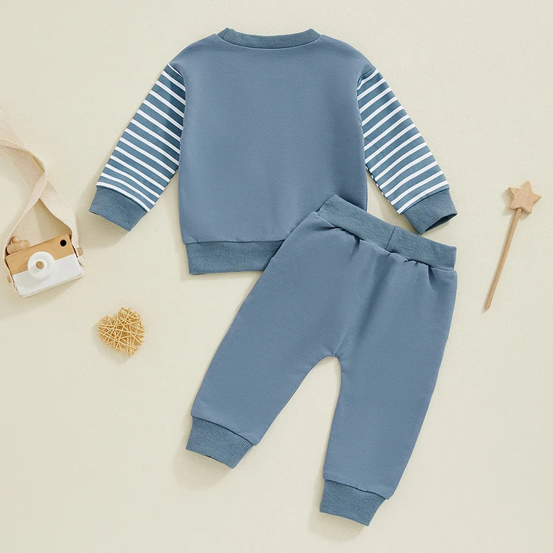 Baby Toddler Boys Girls 2Pcs Fall Outfit Striped Long Sleeve Top Elastic Waist Pants with Pockets Set