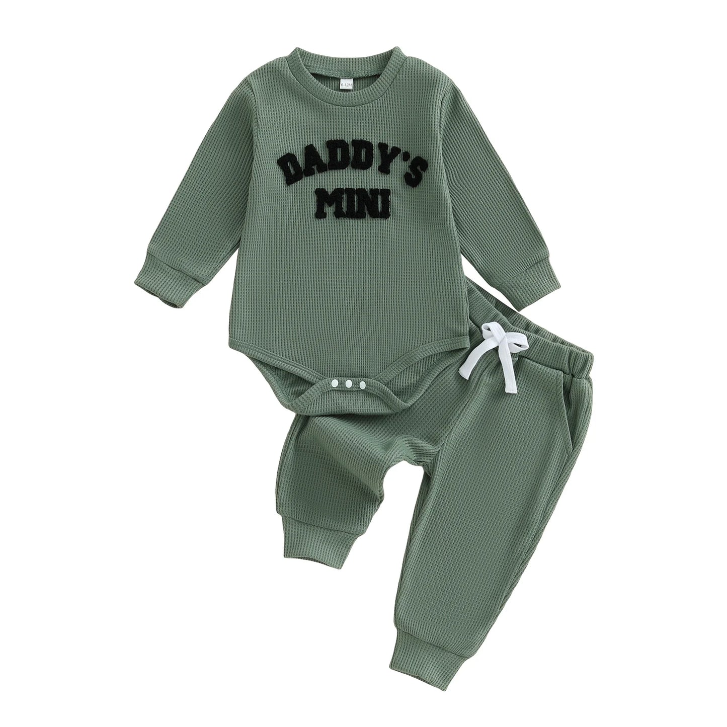 Baby Boy 2Pcs Daddy's Mini Fall Outfit Letter Embroidery Long Sleeve Romper Elastic Waist Jogger Pants 2Pcs Set