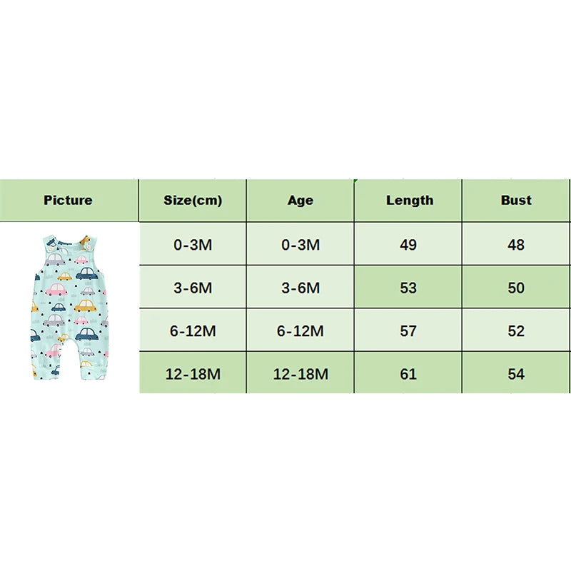 Baby Boy Summer Tank Romper Cartoon Tractor Car Print Sleeveless Round Neck Full Length Bodysuit