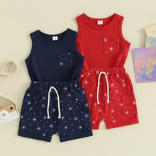 Load image into Gallery viewer, Baby Toddler Boy 2Pcs Summer Shorts Set Star Print Round Neck Tank Tops with Elastic Waist Shorts Outfit
