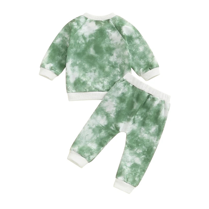 Baby Toddler Boys Girls 2Pcs Fall Outfit Tie-Dye Print Long Sleeve Top and Long Pants Set