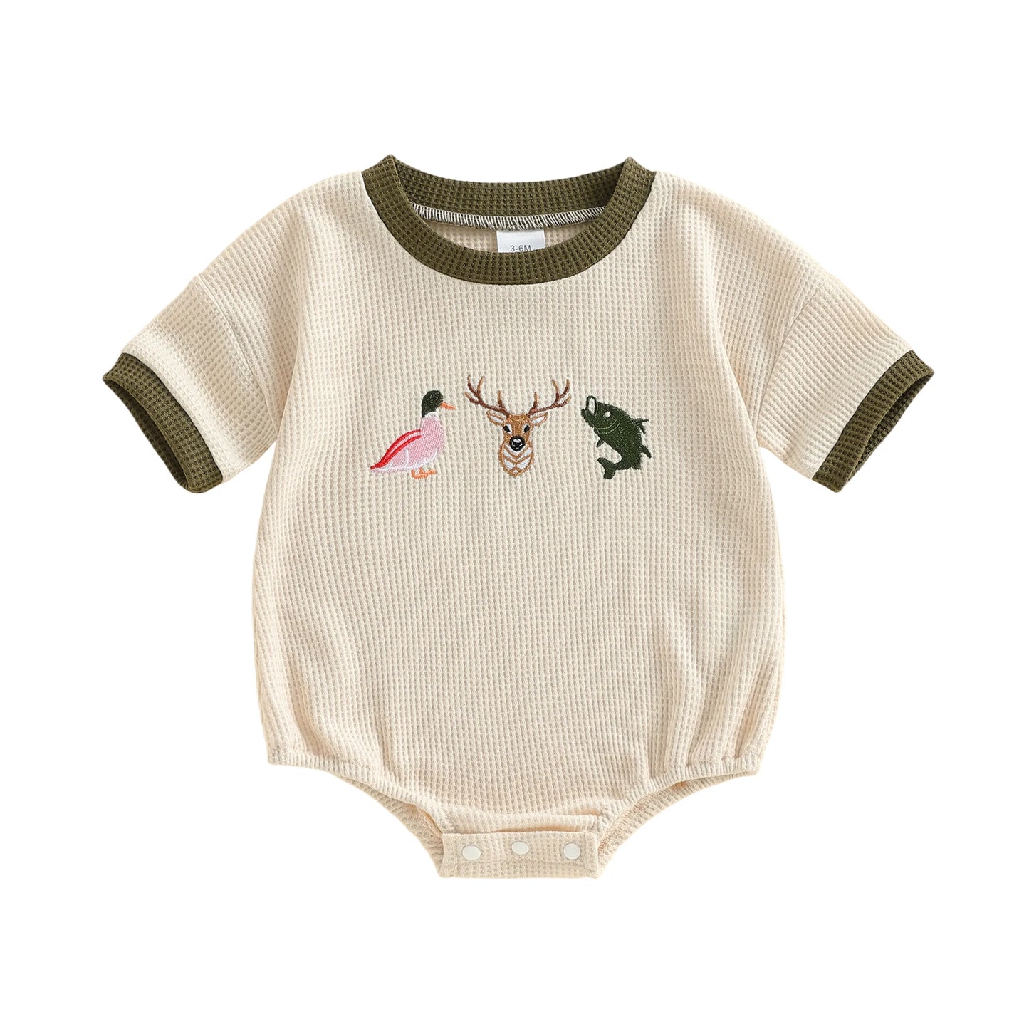 Baby Boys Romper Short Sleeve Crew Neck Embroidery Hunting Animal Summer Bodysuit