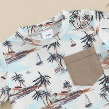 Load image into Gallery viewer, Baby Toddler Boys 2Pcs Summer Outfit Beach Style Palm Tree Coconut Van Surf Print Short Sleeve Top Elastic Waist Shorts Set
