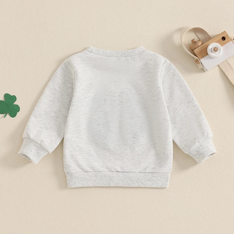 Baby Toddler Girl Boy St. Patrick's Day Casual Four Leaf Clover Shamrock Embroidery Long Sleeve Crewneck Top