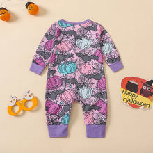 Load image into Gallery viewer, Baby Boys Girls Halloween Romper Pumpkin Print Long Sleeve Full Length Zipper Jumpsuit for Fall
