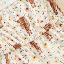 Load image into Gallery viewer, Baby Toddler Girl Western Shorts Romper Floral Flowers Cattle Highland Cow Print Sleeveless Sling Tie-Up Tank Top Overalls Jumpsuit
