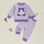 Baby Toddler Girls 2Pcs Pants Set Embroidery Ghost Long Sleeve Top with Striped Jogger Pants Halloween Clothes
