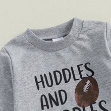 Load image into Gallery viewer, Baby Toddler Boys 2Pcs Football Outfit Long Sleeve Letter Huddles and Cuddles Print Top + Pants Fall Game Day Set
