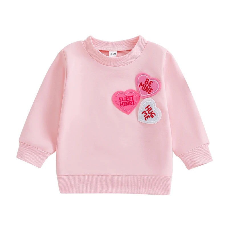 Baby Toddler Girls Boys Love You More / Candy Hearts Valentine's Day Letter Heart Long Sleeve Round Neck Valentines Tops