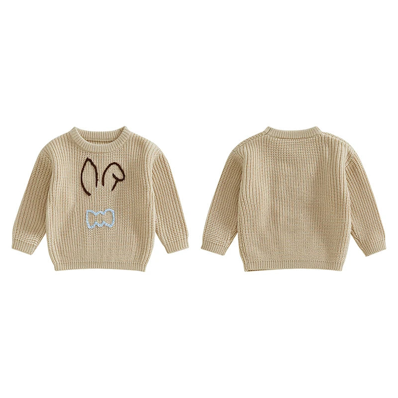 Baby Toddler Kids Girl Boy Children Bunny Rabbit Ears Flowers Bowtie Sweater Easter Clothes Long Sleeve Casual Knit Pullover Top