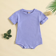 Load image into Gallery viewer, Infant Baby Boys Girls Summer Bodysuit Short Sleeve Crew Neck Solid Ribbed Jumpsuit Bubble Romper
