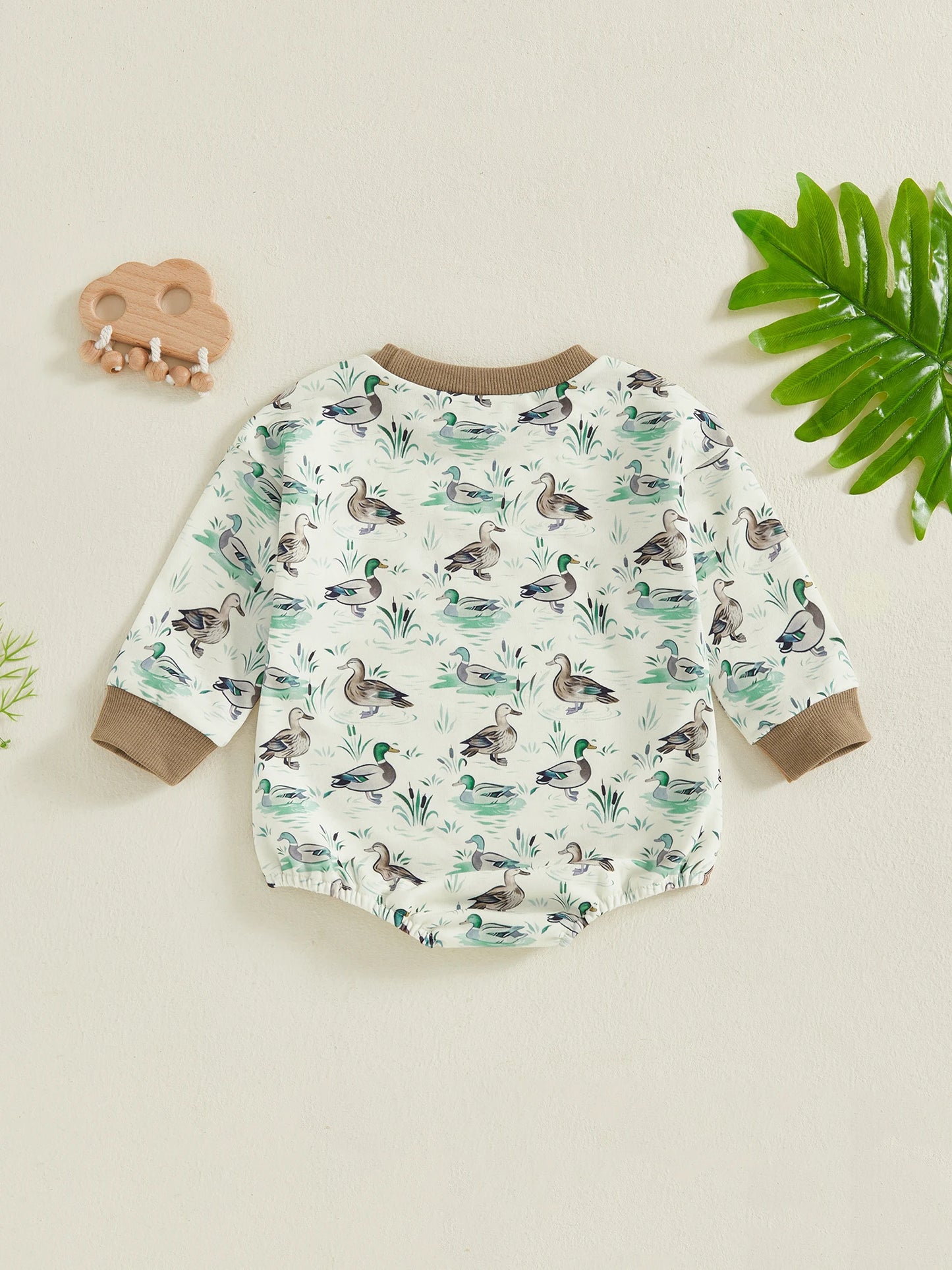 Baby Girls Boys Fall Romper Duck Print Long Sleeve Round Neck Bubble Jumpsuit