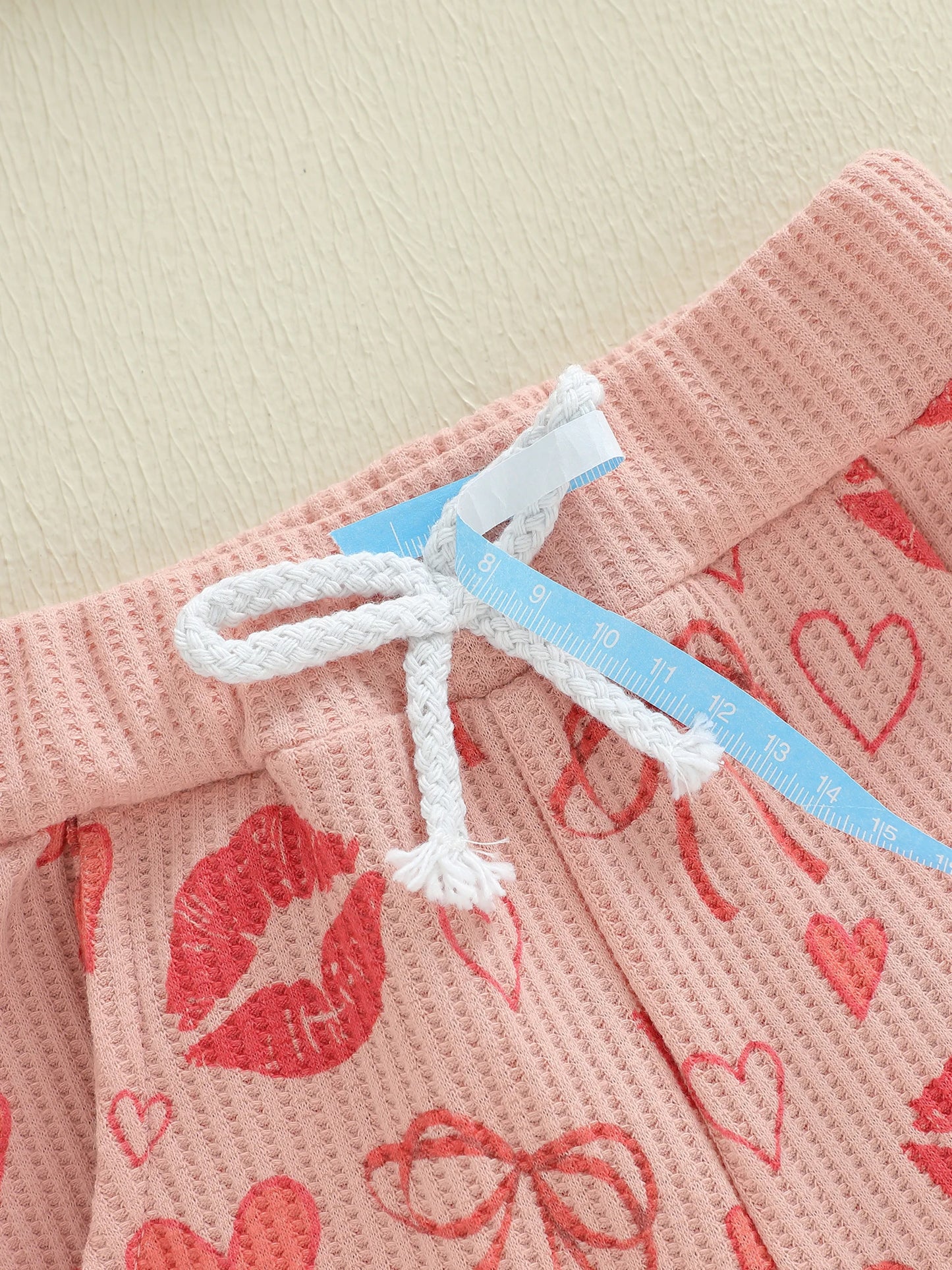 Baby Toddler Girls 2Pcs Valentine's Day Outfit Heart Bow Kiss Print Long Sleeve Crew Neck Top and Elastic Waist Pants Jogger Set