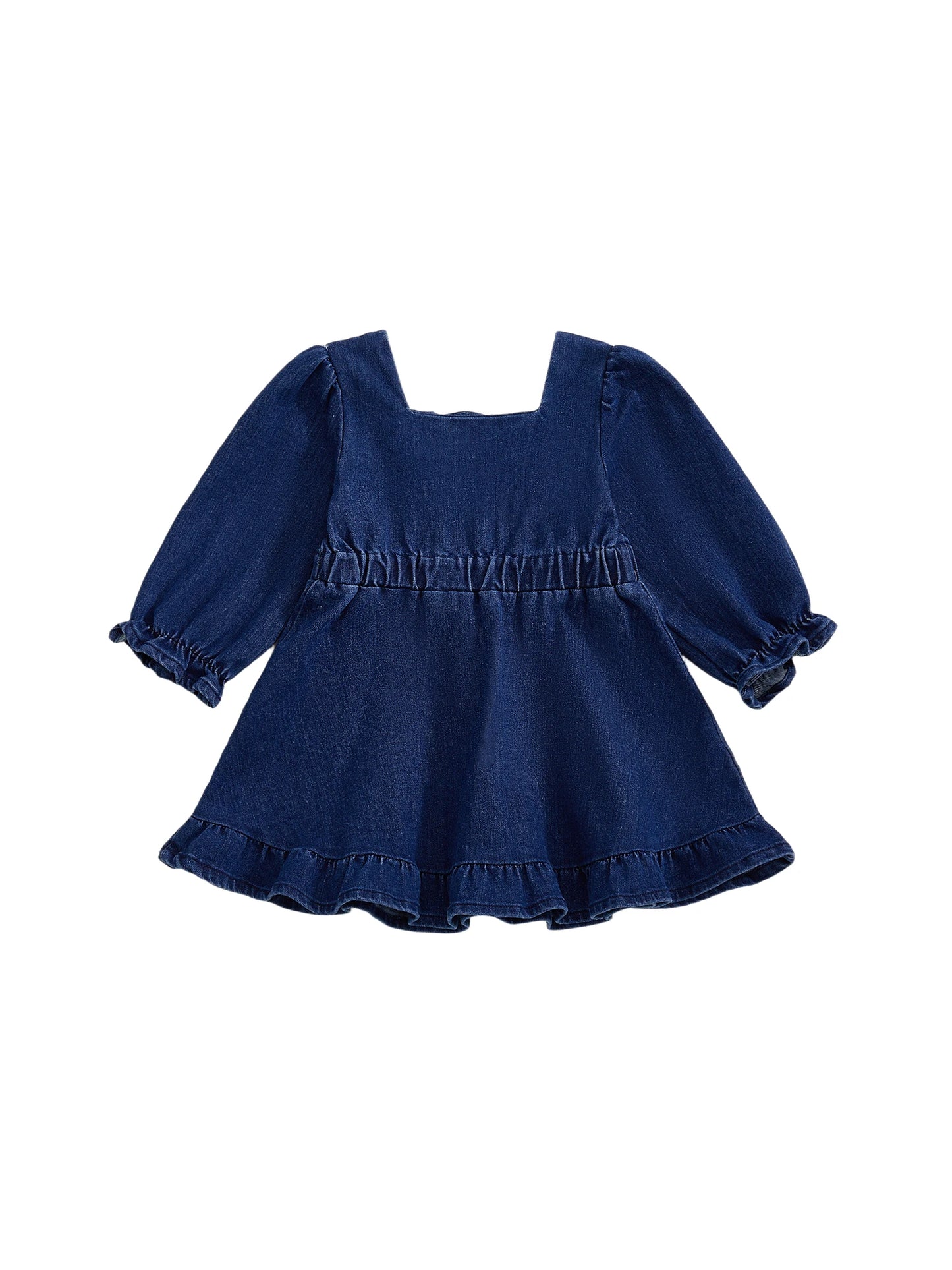 Baby Toddler Girl Denim Dress Long Puff Sleeve Button Down A-Line Dress Ruffle Dress