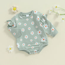 Load image into Gallery viewer, Baby Girl Bubble Romper Flower Daisy Print Round Neck Long Sleeve Jumpsuit
