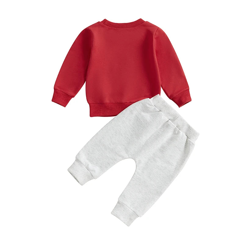 Baby Toddler Boys Girls 2Pcs Mommy Is My Valentine Valentine's Day Outfit Letter Print Long Sleeve Crewneck Top and Elastic Pants Jogger Set Valentines