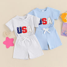 Load image into Gallery viewer, Toddler Baby Boy 2Pcs USA 4th of July Outfits Short Sleeve Letter Embroidery Top + Shorts Set Summer Clothes
