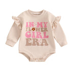 Baby Girls In My Flower Girl Era Romper Long Ruffle Sleeve Crew Neck Letters Print Bodysuit