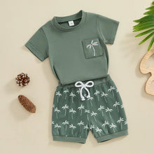 Load image into Gallery viewer, Baby Toddler Boys 2Pcs Summer Outfit Short Sleeve Palm Tree Embroidery Pocket Top + Shorts Set
