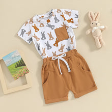 Load image into Gallery viewer, Baby Toddler Boys Easter Short Sleeve Bunny Rabbit Print Top and Solid Color Shorts Set Outfit
