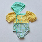 Girls Puff Sleeve 2 Pcs Swimsuit Set