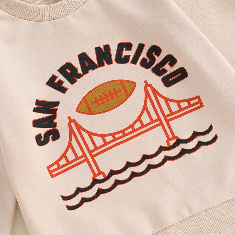 Toddler Kids Boys Girls Football San Francisco / In My Bird Gang Era / Fins Up Dolphin Letter Print Round Neck Long Sleeve Pullover Top